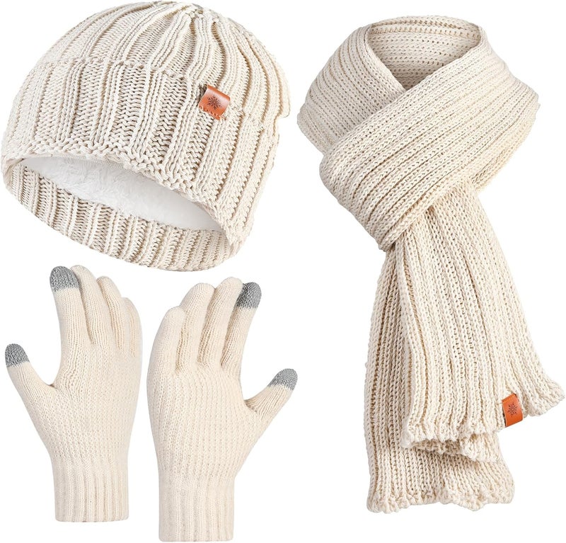 Sofvoyami Store Winter Hat Scarf Gloves Set, Soft Warm Knit Beanie Hat Touchscreen Gloves Long Knitted Scarf Set Winter Gifts for Men women - Image 2